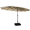 15 Feet Double-Sided Twin Patio Umbrella with Crank and Base