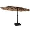 15 Feet Double-Sided Twin Patio Umbrella with Crank and Base