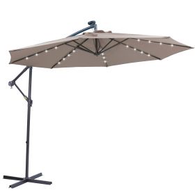 10 FT Solar LED Patio Outdoor Umbrella Hanging Cantilever Umbrella Offset Umbrella Easy Open Adustment with 32 LED Lights (Color: Dark Taupe)