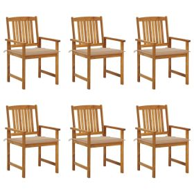 Patio Chairs with Cushions 6 pcs Solid Acacia Wood (Color: Beige)