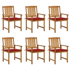 Patio Chairs with Cushions 6 pcs Solid Acacia Wood (Color: Red)