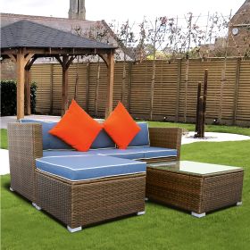 3 Piece Patio Sectional Wicker Rattan Outdoor Furniture Sofa Set (Color: Blue)