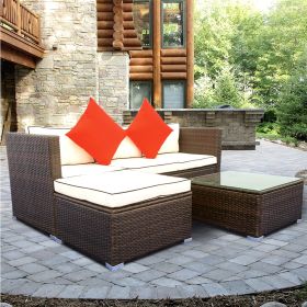 3 Piece Patio Sectional Wicker Rattan Outdoor Furniture Sofa Set (Color: Cream)