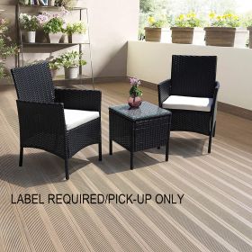 [Only For Pick Up] 3 Piece Rattan Seating set with Cushions (Color: Black)