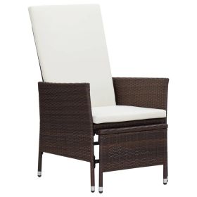 vidaXL Reclining Patio Chair with Cushions Poly Rattan Brown (Color: Brown)