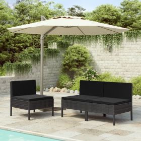 vidaXL Patio Chairs 3 pcs with Cushions Poly Rattan Black (Color: Black)