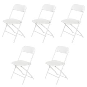 5 Pack Black Plastic Folding Chair;  Indoor Outdoor Portable Stackable Commercial Seat with Steel Frame 350lb. Capacity for Events Office Wedding Part (Color: White)