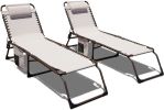 Set of 2 Outdoor Chaise Lounge with Detachable Pocket and Pillow;  Portable Adjustable Patio Sun Lounge Chair for Garden; Beach;  Sunbathing