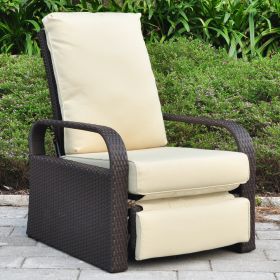 Outdoor Recliner Chair;  Automatic Adjustable Wicker Lounge Recliner Chair with 5.12'' Thicken Cushion (Material: Espresso Wicker, Color: EsKhaki)