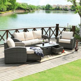 Direct Wicker Aluminum 5-piece Outdoor PE Rattan Wicker Sofa Rattan Patio Garden Furniture ,Gray (Pillow Color: Gray Wicker)