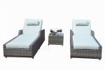 Direct Wicker Outdoor 3PCS Deluxe Patio Adjustable Wicker Rattan Chaise Lounge Set with Cushions and Table