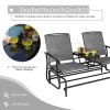 2-Person Double Rocking Loveseat with Mesh Fabric and Center Tempered Glass Table