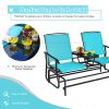 2-Person Double Rocking Loveseat with Mesh Fabric and Center Tempered Glass Table