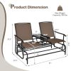 2-Person Double Rocking Loveseat with Mesh Fabric and Center Tempered Glass Table