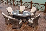 Direct Wicker Patio Wicker 7 Piece Oval Dining Set-Gray