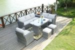 Direct Wicker 7 PCS Outdoor PE Rattan Wicker Sofa Rattan Patio Garden Furniture, With Wide Cabinet, Gray