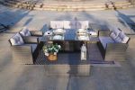 7 PCS  Patio Conversational Sofa Set With Gas Firepit And Ice Container Rectangle Dining Table And Storage Box