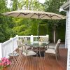 15 Feet Double-Sided Twin Patio Umbrella with Crank and Base