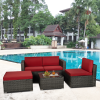 Outdoor Garden Patio Furniture 5-Piece Brown PE Rattan Wicker Sectional Cushioned Sofa Sets