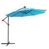 10 FT Solar LED Patio Outdoor Umbrella Hanging Cantilever Umbrella Offset Umbrella Easy Open Adustment with 32 LED Lights