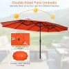 15 Feet Double-Sided Twin Patio Umbrella with Crank and Base