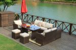 Direct Wicker 7 PCS Outdoor PE Rattan Wicker Sofa Rattan Patio Garden Furniture, With Wide Cabinet, Gray