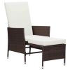 vidaXL Reclining Patio Chair with Cushions Poly Rattan Brown