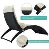 Patio Wicker Sun Lounger, PE Rattan Foldable Chaise Lounger with Removable Cushion and Bolster Pillow, Black Wicker and Beige Cushion