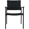 Outdoor Patio PE Wicker 5-Piece Dining Table Set with Umbrella Hole and 4 Dining Chairs for Garden, Deck,Black Frame+Black Rattan