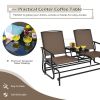 2-Person Double Rocking Loveseat with Mesh Fabric and Center Tempered Glass Table