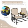 2-Person Double Rocking Loveseat with Mesh Fabric and Center Tempered Glass Table