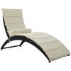 Patio Wicker Sun Lounger, PE Rattan Foldable Chaise Lounger with Removable Cushion and Bolster Pillow, Black Wicker and Beige Cushion