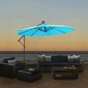 10 FT Solar LED Patio Outdoor Umbrella Hanging Cantilever Umbrella Offset Umbrella Easy Open Adustment with 32 LED Lights