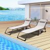 Set of 2 Outdoor Chaise Lounge with Detachable Pocket and Pillow;  Portable Adjustable Patio Sun Lounge Chair for Garden; Beach;  Sunbathing