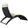 Patio Wicker Sun Lounger, PE Rattan Foldable Chaise Lounger with Removable Cushion and Bolster Pillow, Black Wicker and Beige Cushion